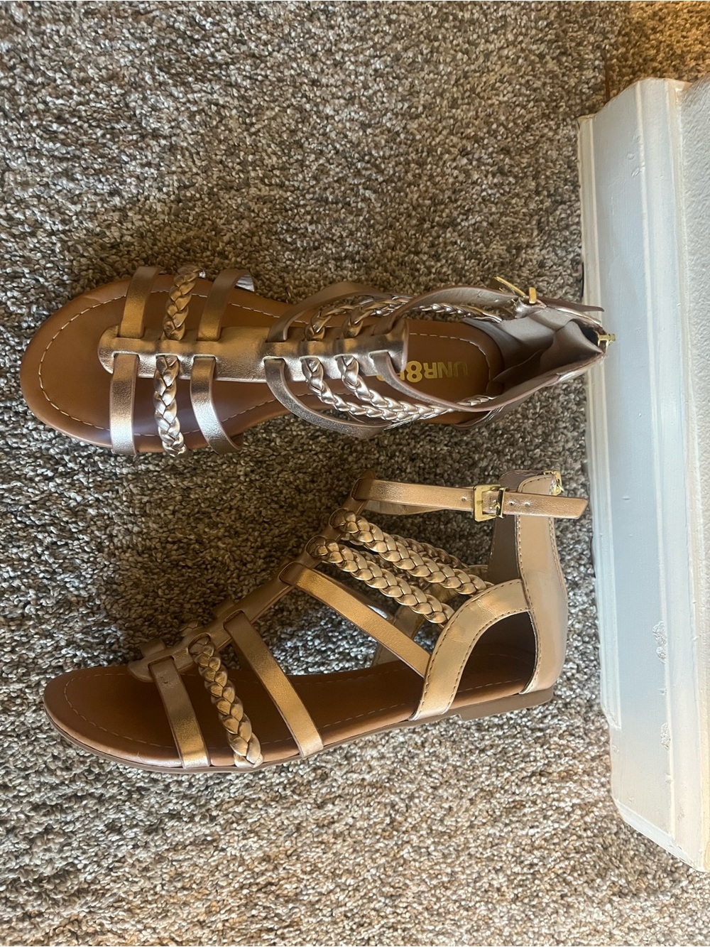 UNBR8 Gold Braided Gladiator Sandals for Women